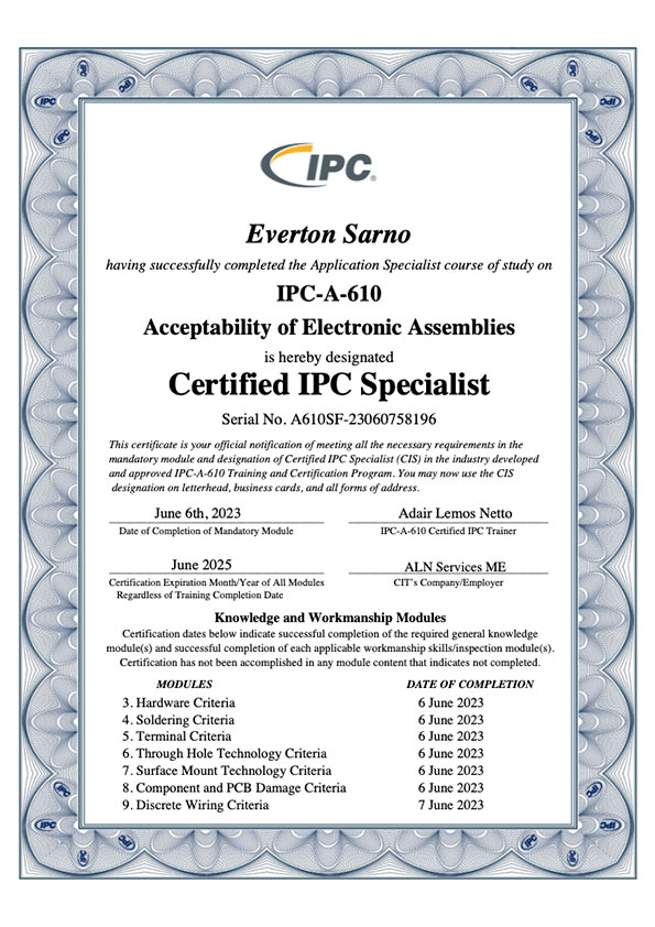 Certificado IPC-A 610 FourTech